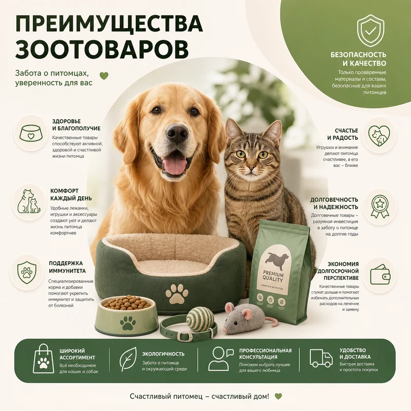 AI-инфографика преимуществ зоотоваров